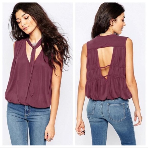 Free People Forget Me Not Tie-Neck Tank Shiraz XS - Picture 2 of 16